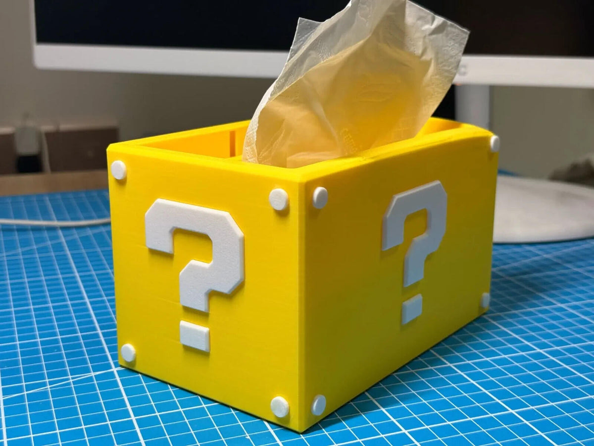 D Printed Question Block Style Tissue Box – Video Game Inspired Sunken Design