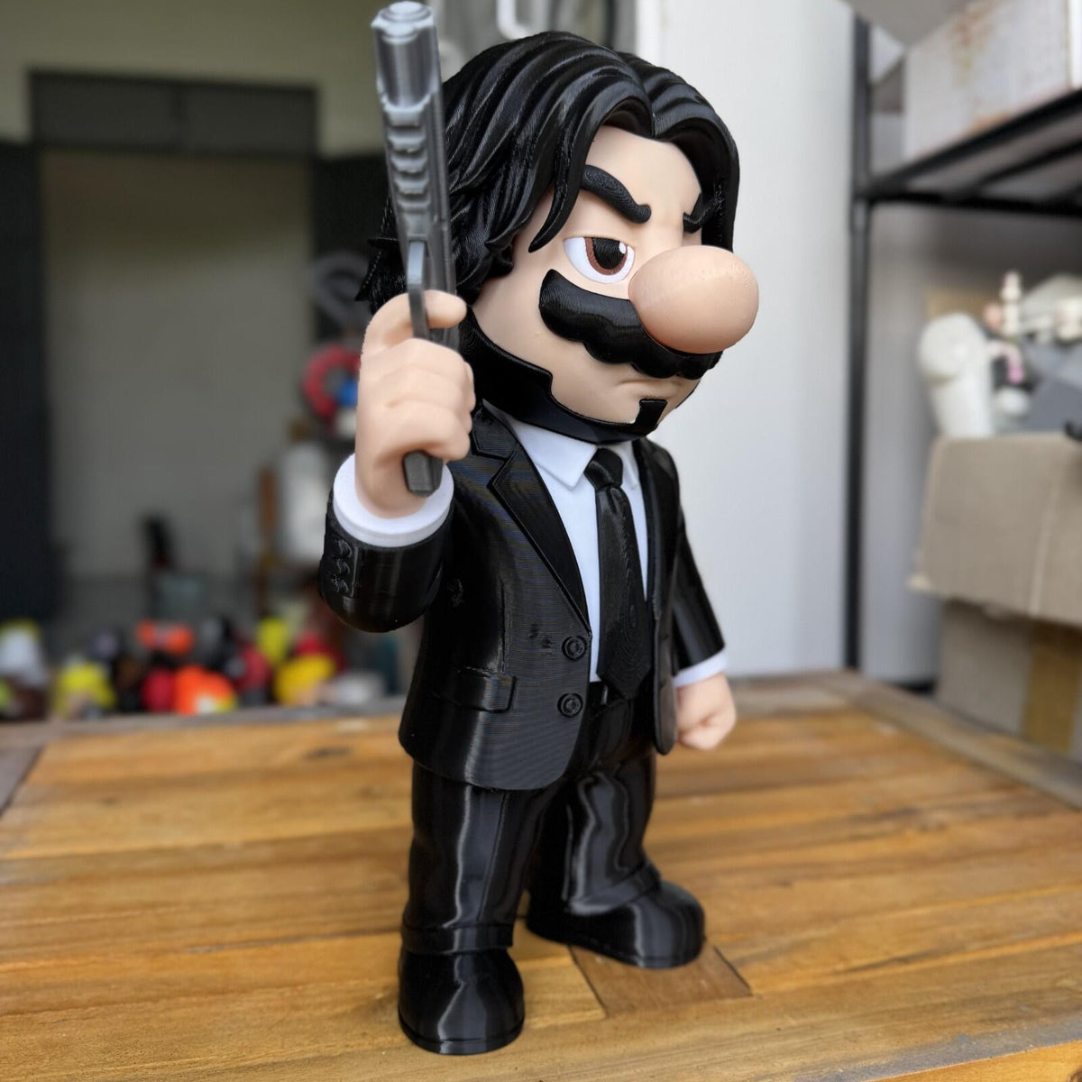 Mario Assassin Style Fan Art 3D Printed Figure – Hitman Suit Collectible Model