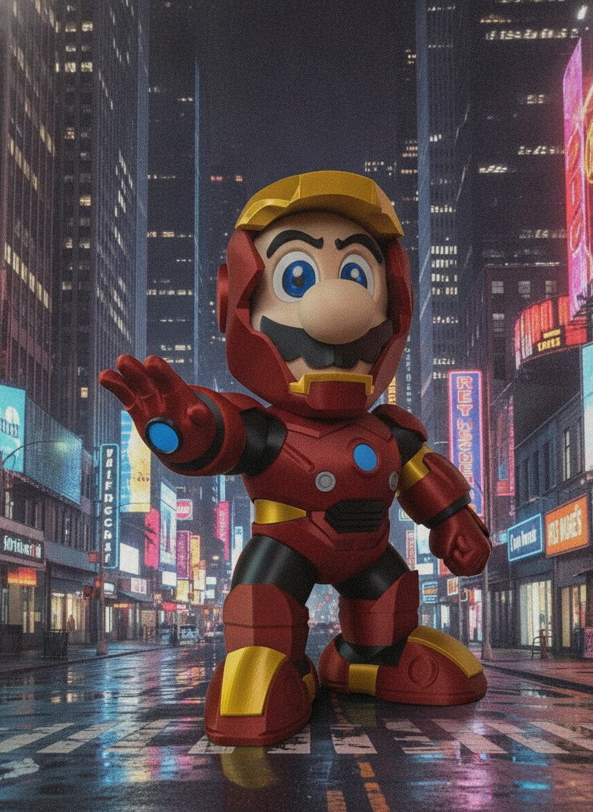 Mario Inspired Armored Hero 3D Printed Statue 14.25" Video Game Collectible Gift