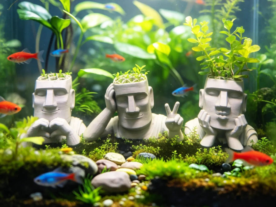 3D Printed Moai Statue Aquatic Planting Basket – Aquarium Decor