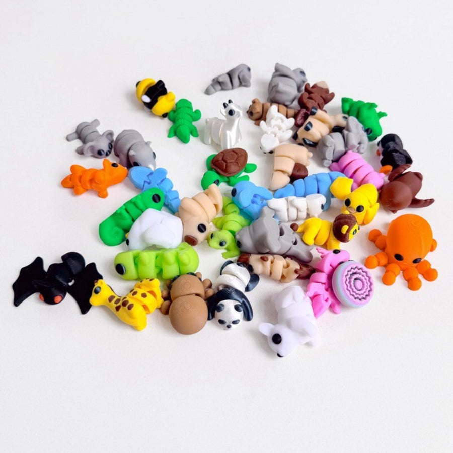 5X Random 3D Printed Mini Flexi Articulated Animal Figurines Colorful PLA