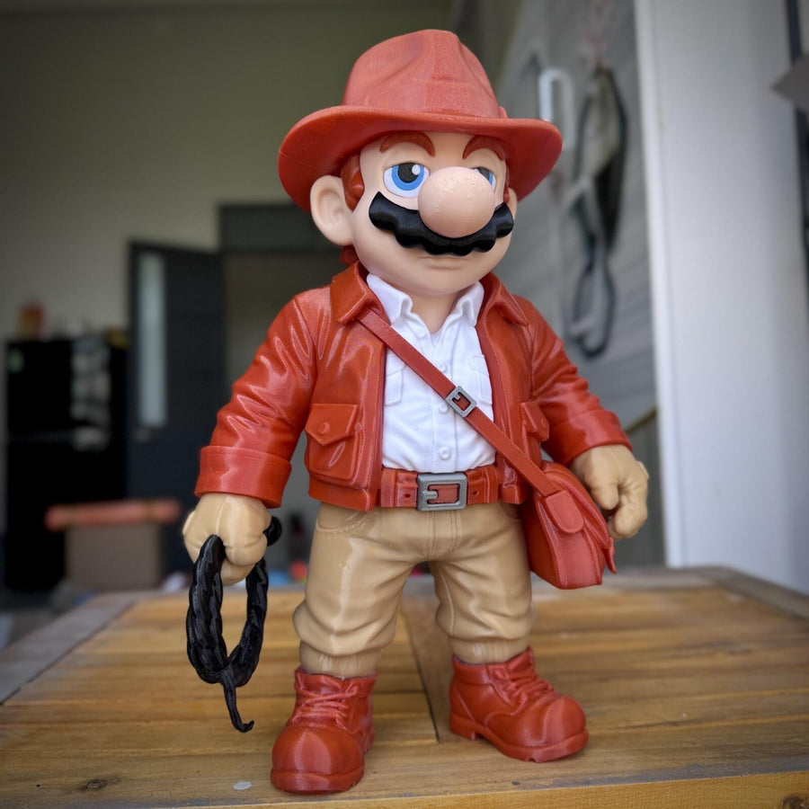 3D Printed Mario x Indiana Jones Fan Art Crossover Figurine