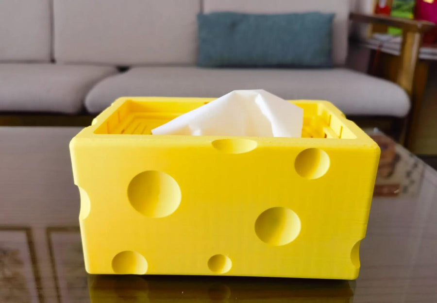 3D Printed Cheese Style Tissue Box – Desktop Napkin Holder with Pull-Out Bottom