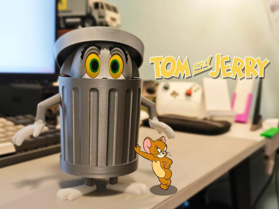 3D Printed Mini Trash Can – Cat & Mouse Design | Funny Desk Organizer | Cute Gar