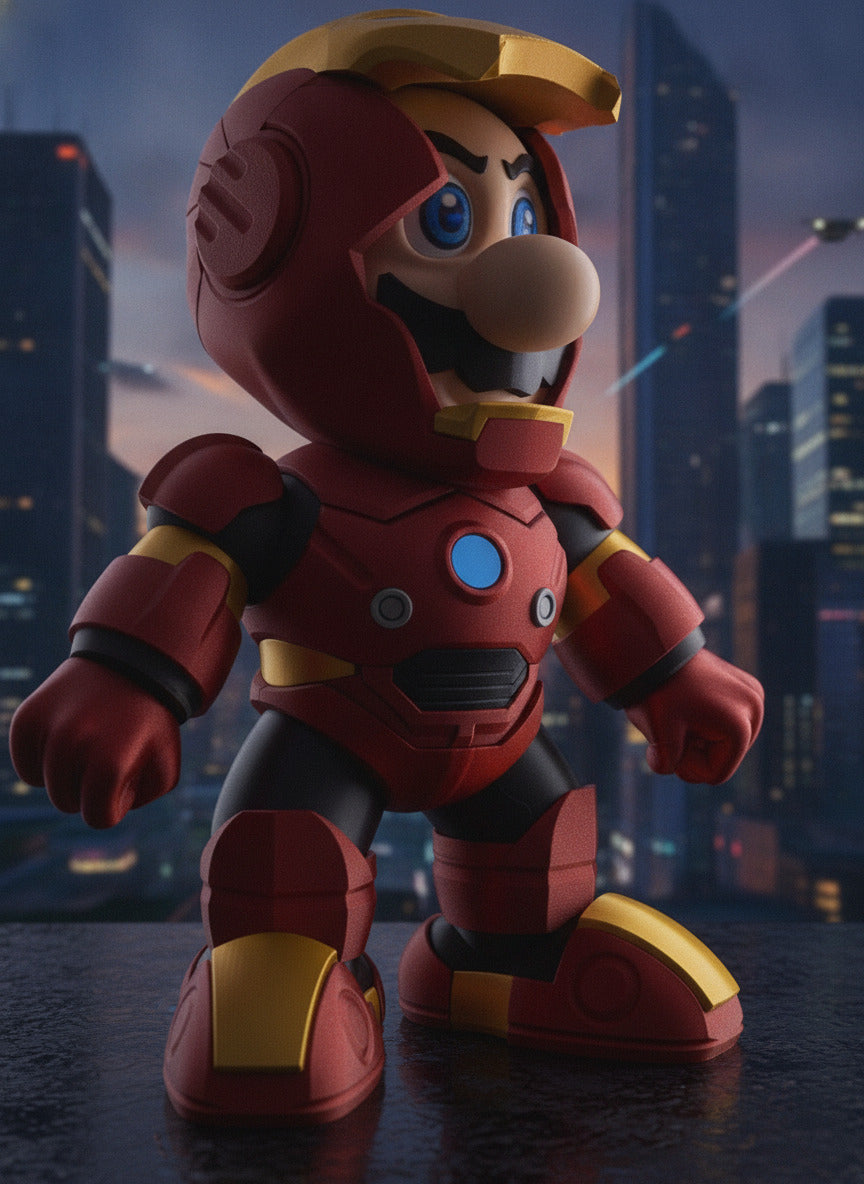 Mario Inspired Armored Hero 3D Printed Statue 14.25" Video Game Collectible Gift