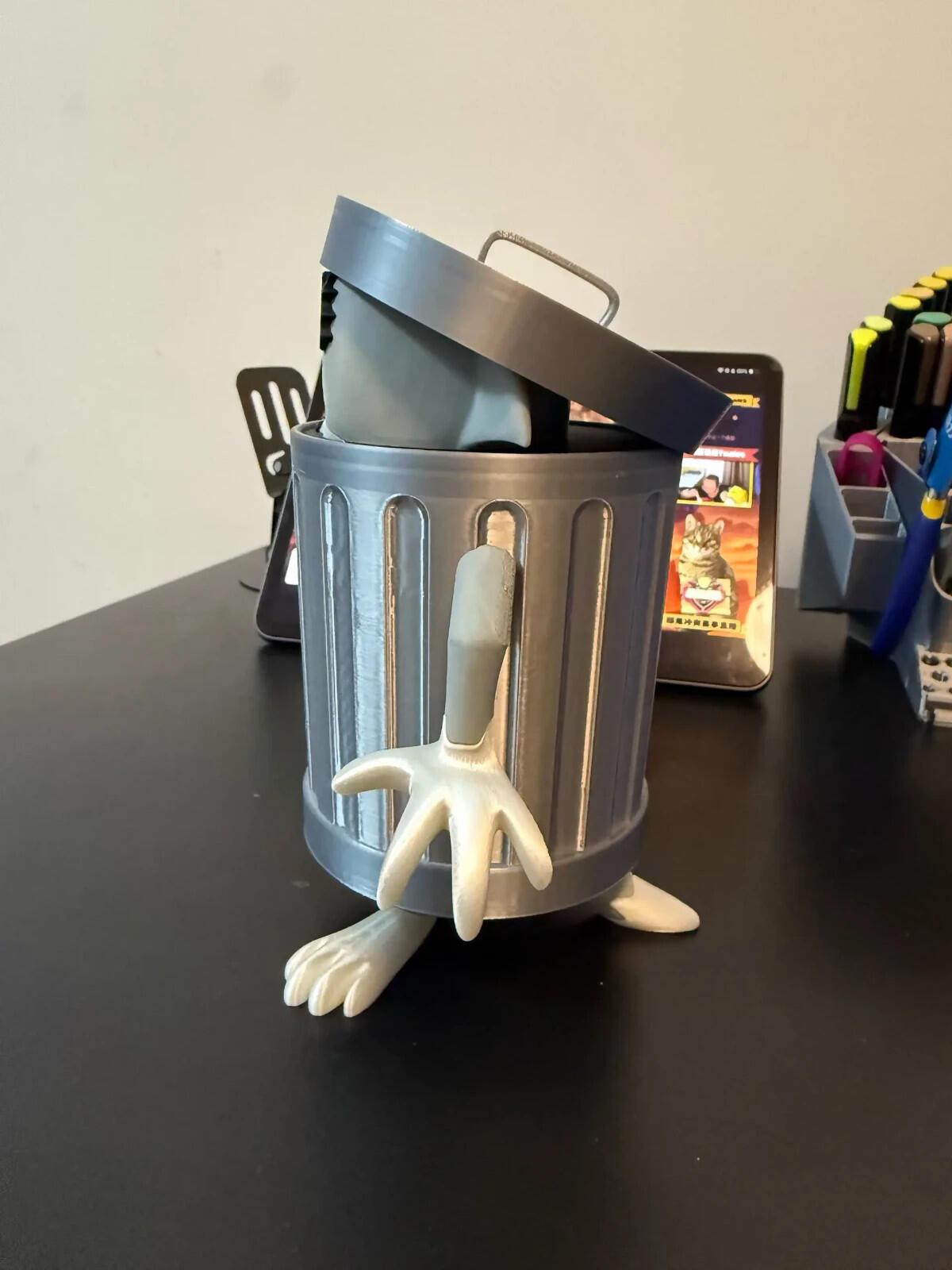 3D Printed Mini Trash Can – Cat & Mouse Design | Funny Desk Organizer | Cute Gar