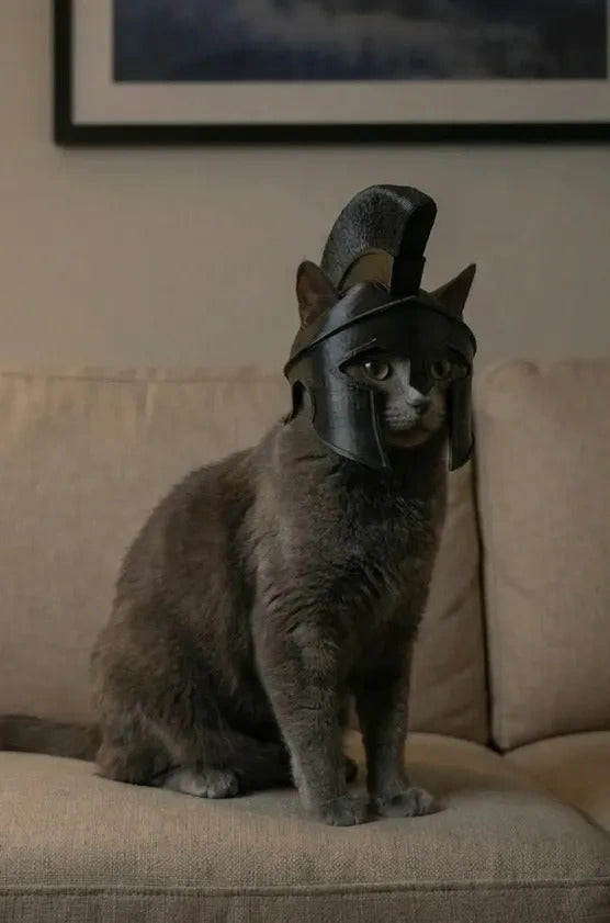 3D Printed Spartan Warrior Cat Helmet – Epic Armor for Your Pet
