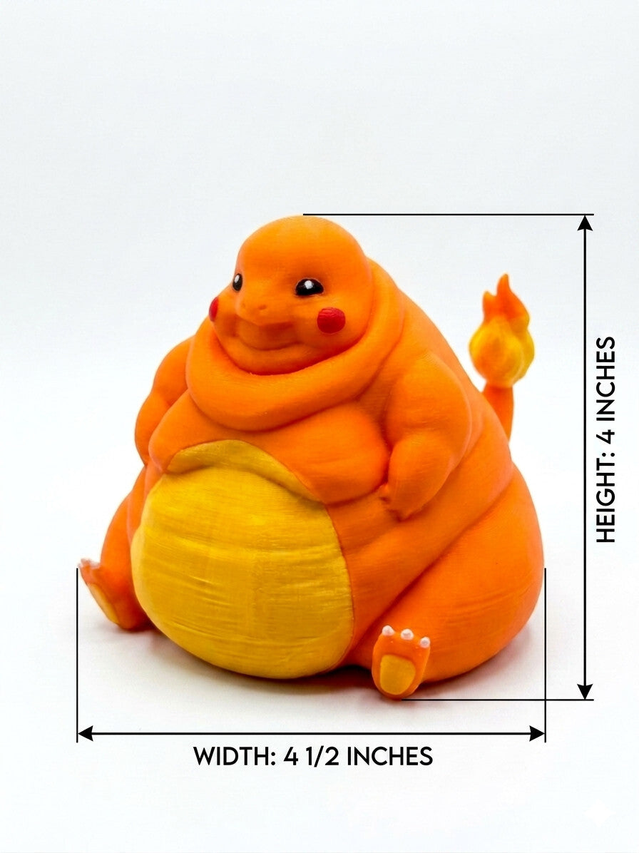 Chonky Charmander Figure – Matte Orange Fat Pokémon Statue Decor 4"
