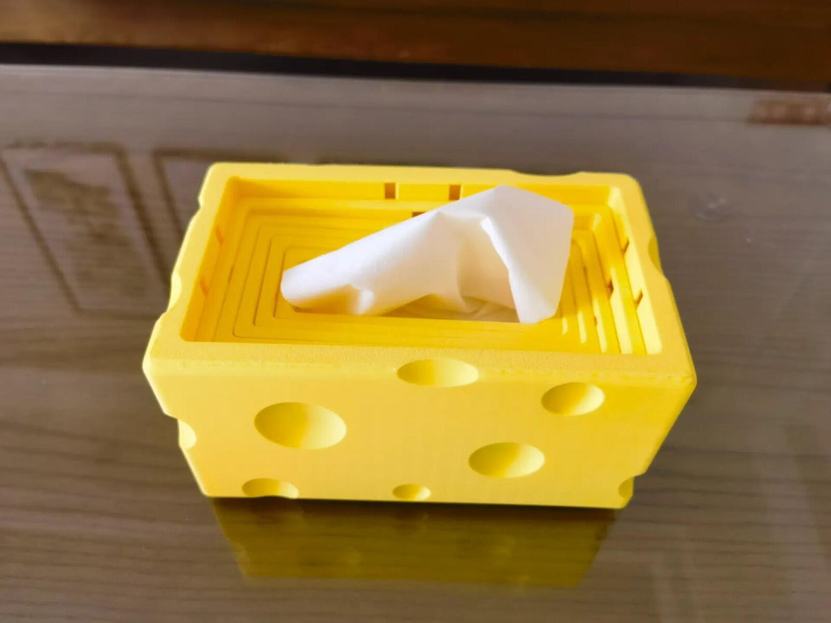 3D Printed Cheese Style Tissue Box – Desktop Napkin Holder with Pull-Out Bottom
