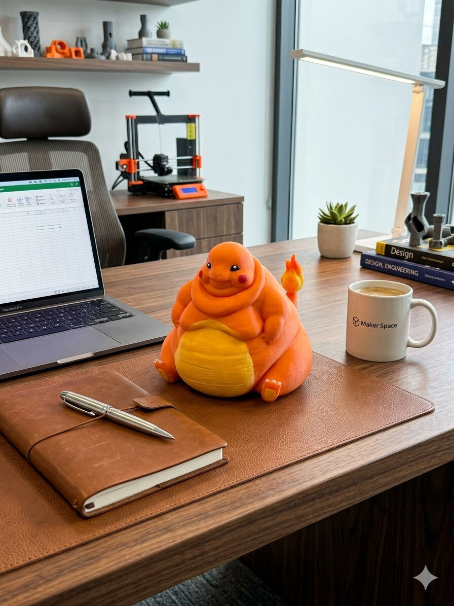 Chonky Charmander Figure – Matte Orange Fat Pokémon Statue Decor 4"
