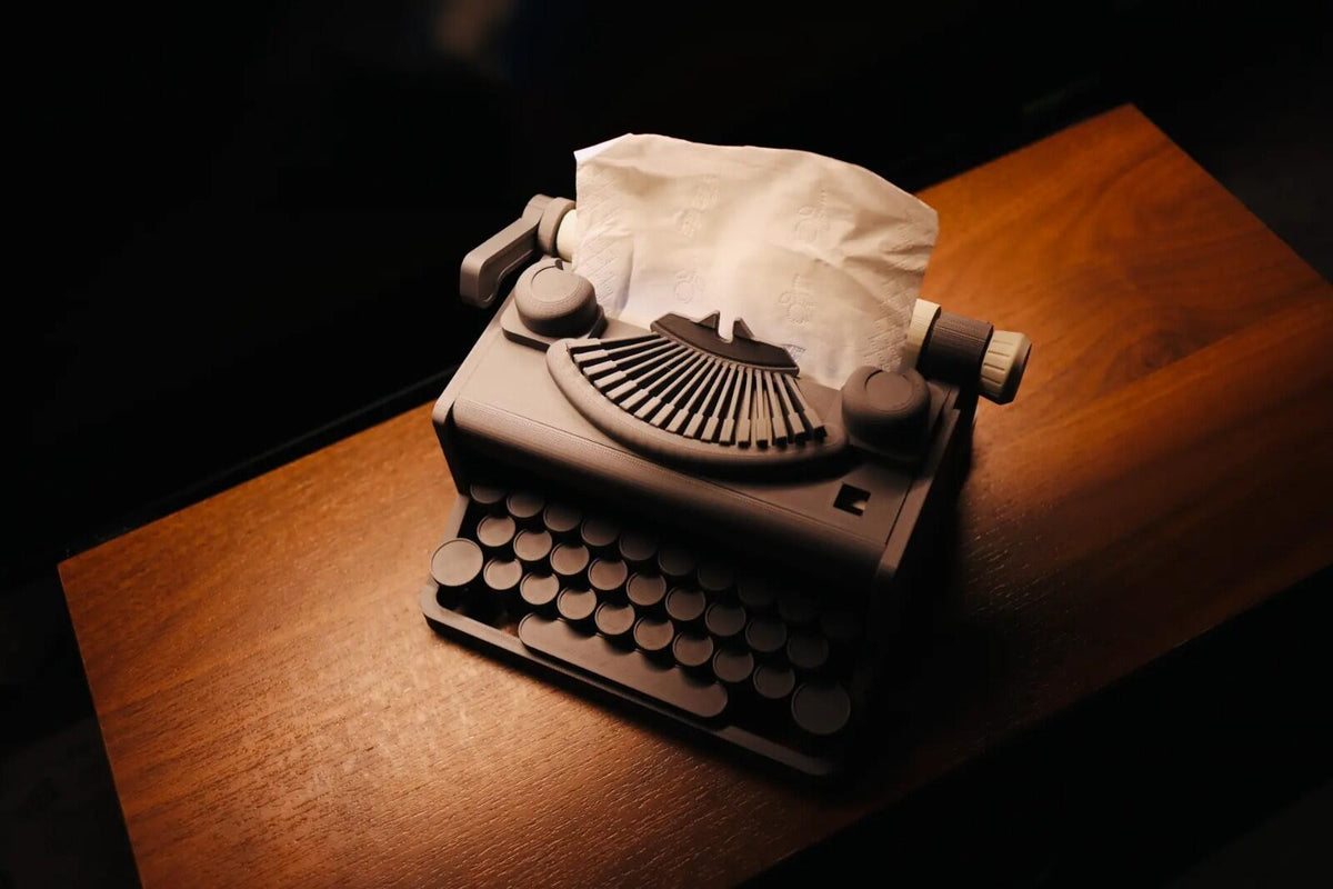3D Printed Typewriter Style Tissue Box – Retro Office Inspired Auto-Press