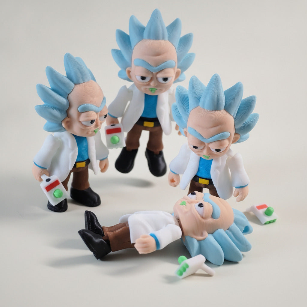 Rick Sanchez Flexi Keychain | 3D Printed Articulated Sci-Fi Charm | Fan Gift