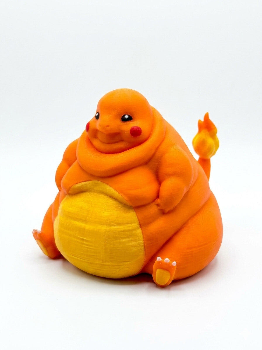 Chonky Charmander Figure – Matte Orange Fat Pokémon Statue Decor 4"